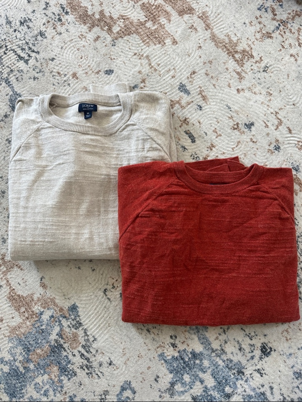 TWO J. Crew Red and Cream Crewneck Sweaters - lot of 2, same style!